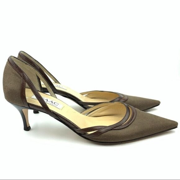 Isaac heels 8.5 brown army green Italian leather old money corp core 90s y2k - Picture 1 of 12